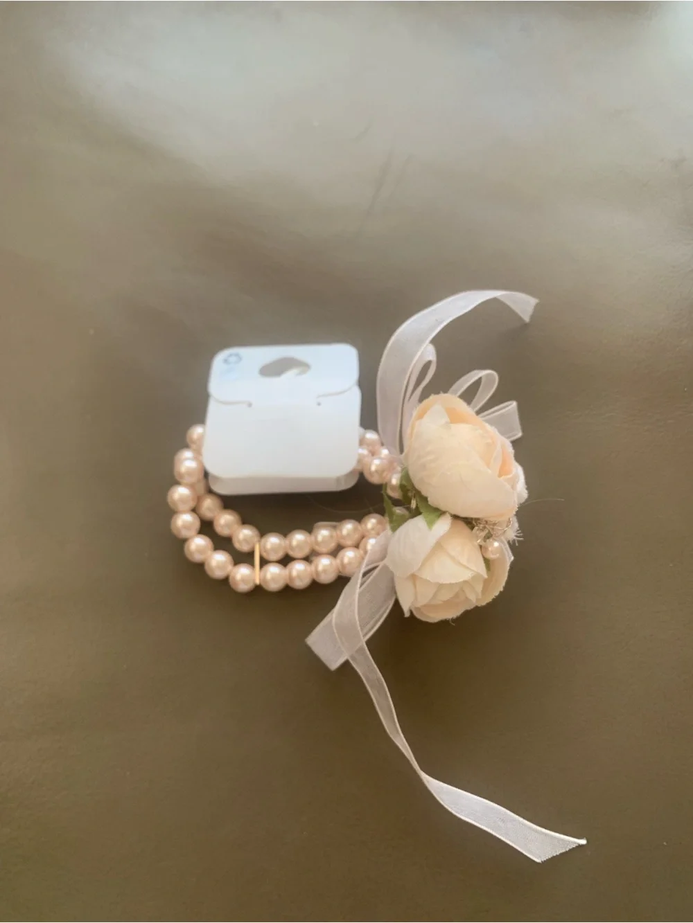 Icing Peach Pearl Floral 🪷 Wrist Bracelet with Ribbon